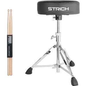 STRICH Drum Throne, Height Adjustable Padded Seat Drum Stool, Heavy Duty Swivel Drum Chair, Double Braced Padded Stool with 5A Drumsticks, SDB-20