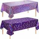 K-Style Birthday Decorations Iridescent Holographic Laser Tablecloth 2 Pack Purple Lightning Pattern Disposable Waterproof Plastic Table Covers for Girls Disco Bachelorette Party Supplies, 54x108 Inch