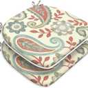 DYTXIII Set of 2 Outdoor Chair Cushions with Ties, Water Repellent Patio Chair Pads 17"x 16" for Outdoor Furniture, Round Corner Seat Cushions for Garden Yard Kitchen Paisley Vintage