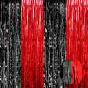 6 Pack Black Red Foil Fringe Curtain Backdrop, 3.28Ft x 8.2Ft Metallic Tinsel Foil Fringe Streamer Curtains for Photo Booth, Christmas Day, Thanksgiving, Wedding, New Year Party Decorations