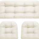 DANGHOOGY Wicker Chair Cushions, Waterproof Outdoor Loveseat Cushions for Patio Furniture, 3 Pieces Wicker Furniture Cushions, 1 Loveseat and 2 U-Shaped Cushions, Cream