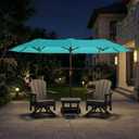 15FT Double Sided Patio Umbrella with Base Included, Double Sided Outdoor Market Umbrella with Flexible Fiberglass Ribs, UV-Blocking Extra Large Umbrella for Garden, Pool, Deck, Aqua Blue