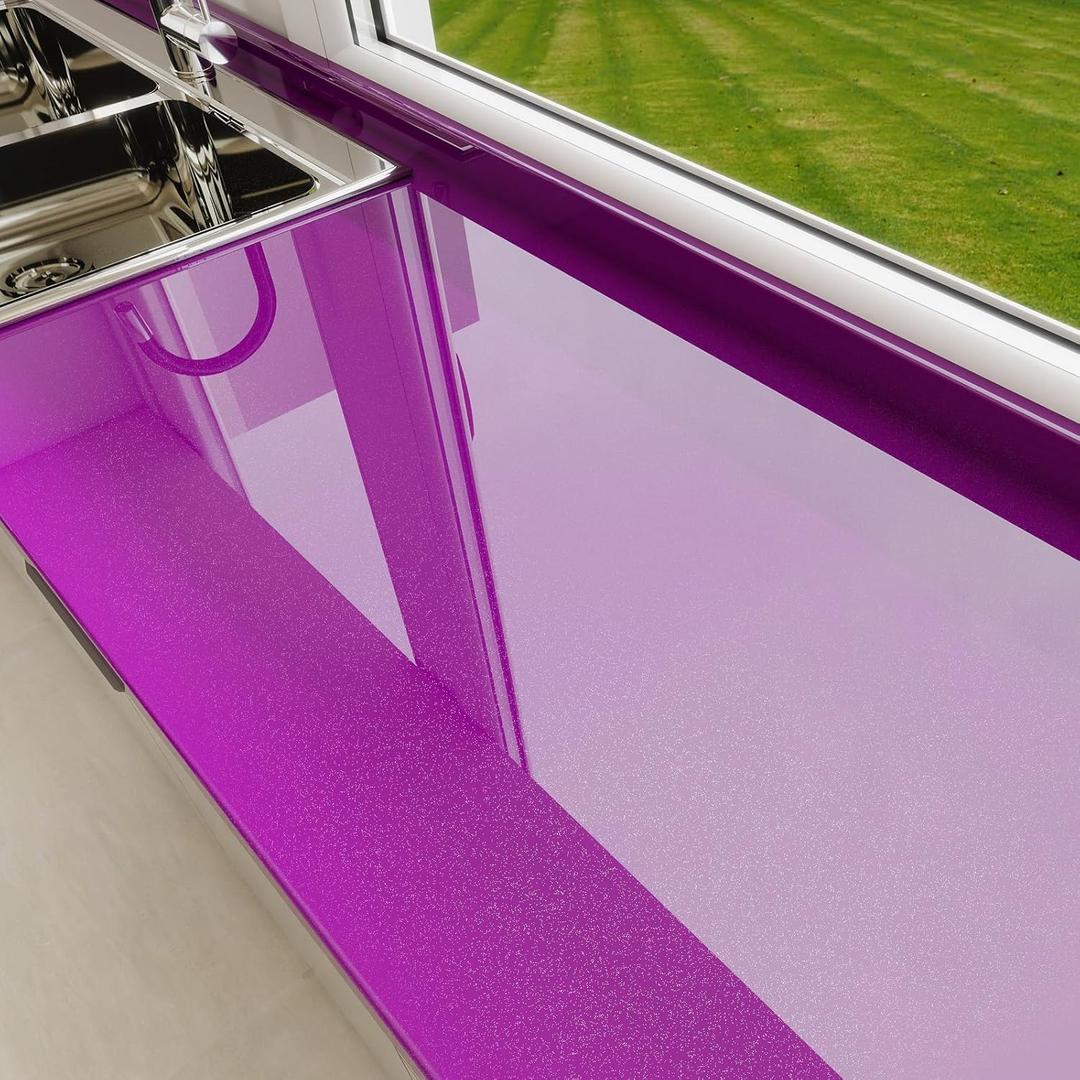 Amiya Purple Glossy Contact Paper Shiny Peel and Stick Wallpaper Self-Adhesive for Countertops, Furniture, Cabinets, Waterproof, Removable, Easy to Apply, Decorative Vinyl Wrap15.7X196