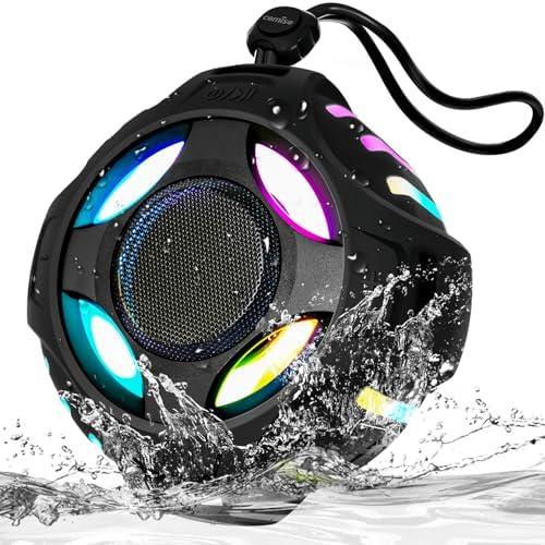 comiso Waterproof Speaker with Robust Bass, Shower Speaker with Dynamic Light, TWS Mode, Loud HD Sound, IP67 Waterproof, 2000mAh, Portable Wireless Speakers for Home, Outdoor/Kayak, Gift for Unisex.