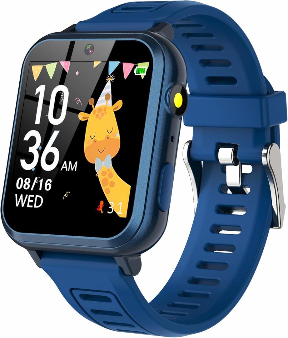 Smart Watch for Kids with 24 Games HD Touch Screen Music Player Pedometer Camera Alarm Clock Calculator Flashlight Stopwatch 12/24 hr Kids Smart Watch for Boys Gifts Age 3-12 (Blue)