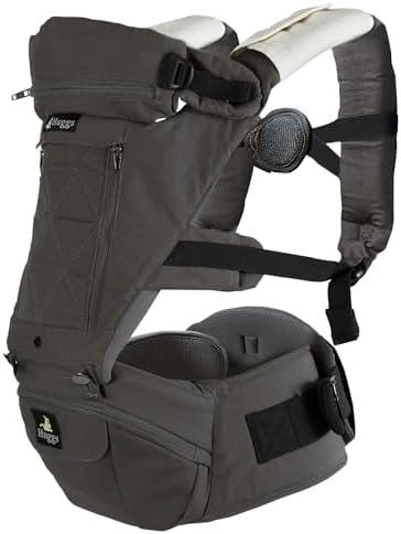 Abiie HUGGS 3-in-1 Baby Carrier w/Hip Seat - Front Facing, Hip Hugger, Back Baby Carrier - Healthy Sitting (M) Position, 3 Mos.-Toddler - Buckle Type Closure - Approved by US Safety Standards - Charcoal Gray