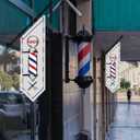 Jetec Outdoor Barber Shop Banner Sign Barbershop Wall Mounted Flag 12 x 41" Double-sided Heavy-duty Canvas Advertising Swooper Feather Flag with Pole Kit & Metal Bracket for Salon Haircut Storefront