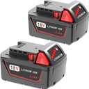 2pack 6.0Ah 18v Battery Replacement for Milwaukee m18 Battery 48-11-1850 48-11-1860, Compatible with Milwaukee M18 Cordless Power Tools,15C Discharge Rate