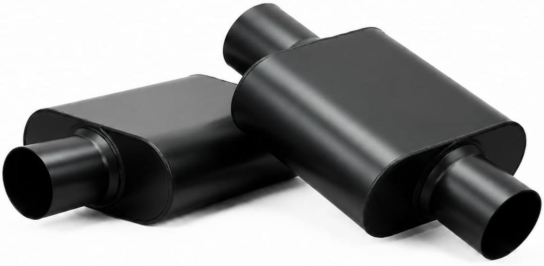 3" ID Center/Center Single Chamber Muffler Pair - Aggressive Deep Sound, Aluminized Steel, Welded/Clamp-On (13" Total Length)