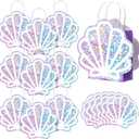Locmeo 24 Pack Sea Shell Gift Bags Mermaid Goodie Bags Party Favor Iridescent with Handle for Under The Sea Party Summer Ocean Beach Birthday Wedding Shower Celebration Supply Decoration (Holographic)