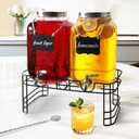 2 Gallon Drink Dispensers for Parties, 2 Pack Glass Beverage Dispenser with Stand & 18/8 Stainless Steel Spigot, Lemonade Jug for Wedding, Picnic, BBQ