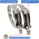 ROADFORMER 5" T-Bolt Hose O.D. Clamp: 122mm- 130mm (4.81" - 5.12") Hose Clamp for 5 inch Hose Outer Diameter, Stainless Steel Bolt and Band, Floating Bridge and Nylon Insert Locknut, 2 Pack