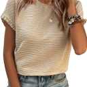 SHEWIN Womens Summer Tops Crewneck Short Sleeve T Shirts Casual Textured Work Shirt Loose Blouses (Beige, XXL)