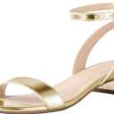 Ankis Black Nude White Red Women Sandals Comfortable Walking Strappy Open Toe Sandals for Women Dressy Summer 1 Inch Low block Heel Flat Adjustable Ankle Strap Wide (Gold Pu) Size 10