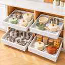 Pull out Cabinet Organizer, 4-Pack Expandable(13.6"-24") Silde out Drawers with Raising Pad for Framed Cabinets, Adjustable Full-Extension Adhesive Roll out Shelves for Kitchen Pantry Home Pot and Pan