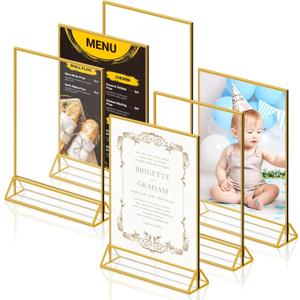6 Pack Acrylic Sign Holder 8.5X11 Gold Picture Frames Double-Sided Display Stand Clear Acrylic Frame for Menu Holder Wedding Table Number Holder Photo Frames
