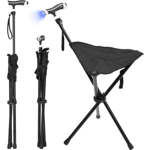Cane with Seat Foldable Lightweight, Walking Cane with seat, Adjustable Walking Stick for Seniors & Elderly, with Padded Seat and Non-Slip Base for Outdoor Walking, Hiking, and Travel Assistance
