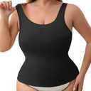 USEASY Tummy Control Shapewear for Women No Show Slimming Tank Top Seamless Camisole Tops Soft Cami Shapewear for Women Black S (Black, S)