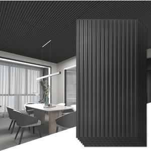Art3d 6-Pack Slat Design 3D Wall Panels for Interior Wall Decor, 2x4 FT PVC Decorative Drop Ceiling Tiles - Black