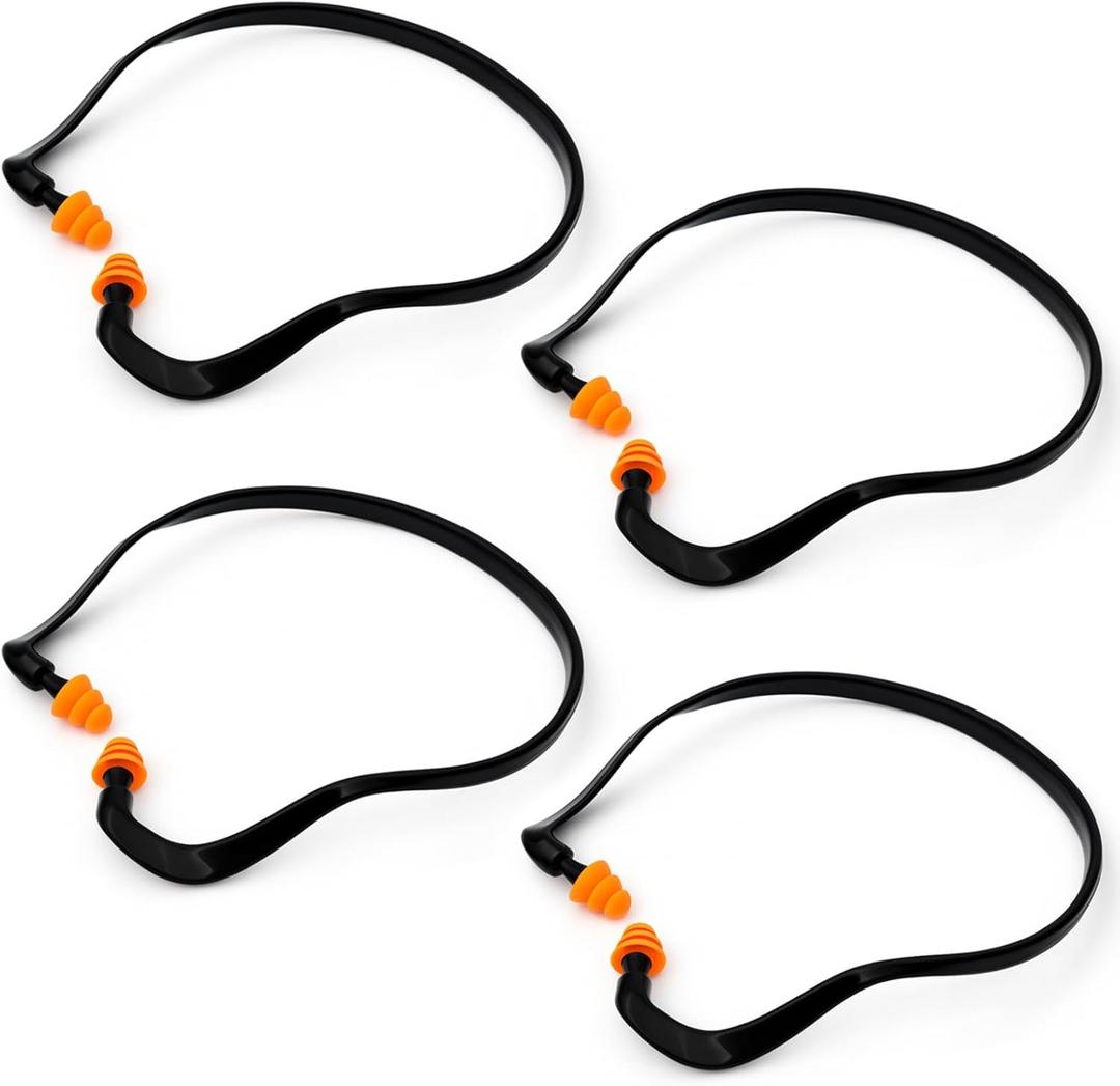 Banded Earplugs for Shooting Range (4 Pcs, Orange)  Reusable Silicone Hearing Protection with Neck Band, 22dB Noise Reduction for Work, Sleep & Concerts
