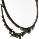 Feyarl Small Metal Vintage Makeup Mirror Floral Tabletop Oval Vanity Swivel Double Sided Mirror with Stand Elegant Decorative for Dressing Room Bedroom (Bronze)