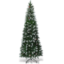 7.5 ft. Unlit Snow Flocked Artificial Pencil Christmas Tree Hinged with Pine Cones
