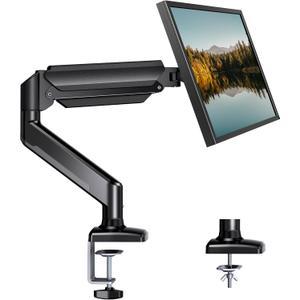 HUANUO Single Monitor Arm 13-34 Inch, Adjustable Gas Spring Arm, Monitor Desk Mount for 4.4-22lbs, VESA 75/100mm with C-Clamp/Grommet Base, Ergonomic Stand for Work/Gaming
