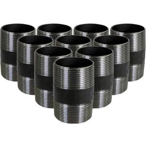 SupplyGiant 3/4 x 1.5 Inch Black Steel Pipe (10-Pack), Heavy Duty Industrial Malleable Iron Pipes, Pre Cut Threaded Nipple Great For All DIY Furniture And Black Pipe Shelving
