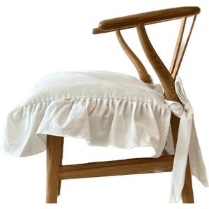 Korean Made Chair Pad Slipcover 17.5'x17.5' Chair Cushion Cover Ties with Ruffle Farmhouse Decor Covers Only, Gift for Mom (Solid White)