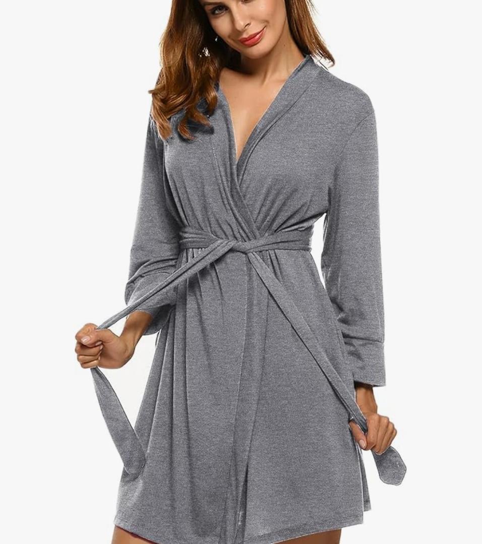 HOTOUCH Womens Robe Lightweight Short Knit Bathrobe Soft Ladies Sleepwear with Pockets L