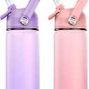 ACESAK 14oz Kids Insulated Water Bottle with Straw Lid - 18/8 Stainless Steel Kid Cup Travel Tumbler Double Wall Vacuum Leak Proof Portable Toddler Water Bottle (Pink+Purple