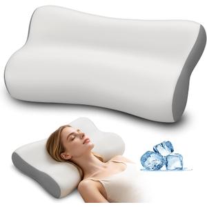 Polovo Cervical Neck Pillow for Pain Relief - Ergonomic Side Sleeper Pillow for Deep Sleep, Contour Memory Foam Pillows for Sleeping Bed Pillow for Side Back Stomach Sleepers with Cooling Pillowcase