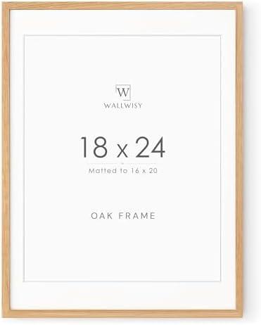 18x24 Poster Frame, Solid Oak 18x24 Poster Frames Matted to 16x20, 24x18 Natural Wooden Frame Horizontal or Vertical Wall Mounting, Set of 1