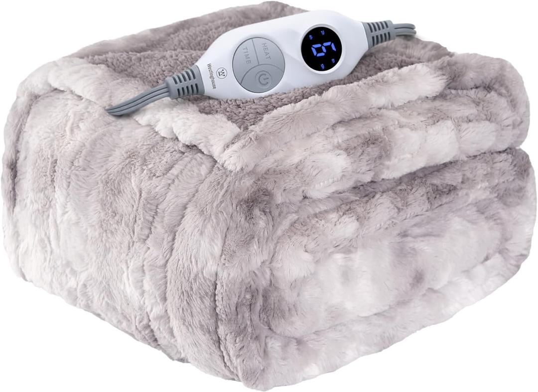 Westinghouse Electric Throw Blanket, Faux Fur Heated Blanket with 6 Heating Levels & 2-10 Hours Auto Off, Soft Cozy Sherpa Heated Blanket Washable Blanket (50" x 60" Throw Size, Light Grey)