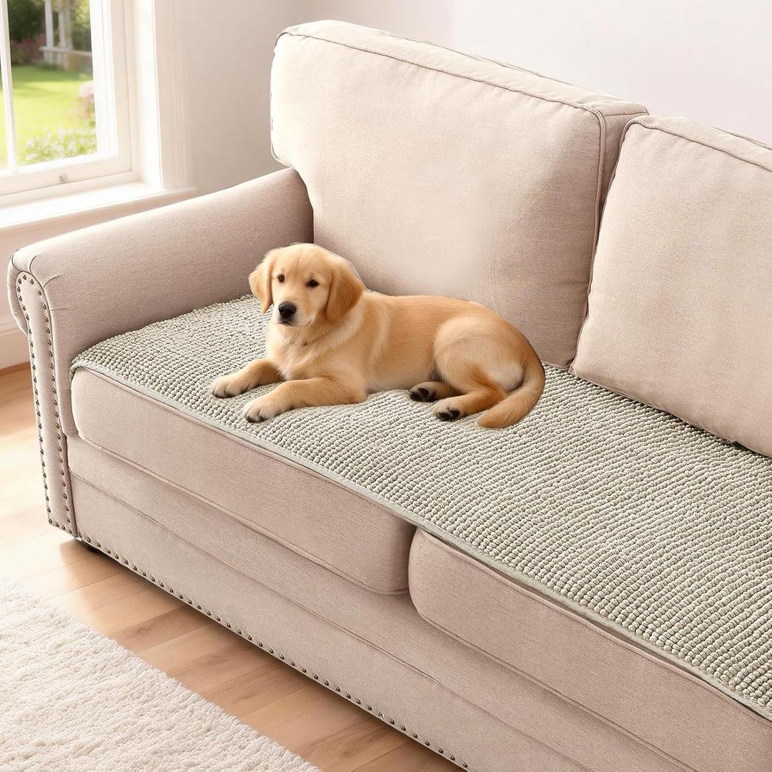 H.VERSAILTEX Plush Chenille Couch Cover for 3 Cushion Couch Anti Slip Washable Sofa Slipcovers Soft and Durable Furniture Protector for Dogs Cats Kids (27.5" x 59", Oatmeal)