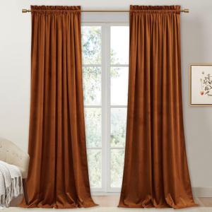 StangH Fall Curtains Burnt Orange Velvet Curtains Luxury Terracotta Thermal Insulated Room Darkening Bedroom Window Drapes for Living Room, Holiday Home Decor for Backdrops, W52 x L84, 2 Panels