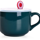 WHJY Simple Ceramic Soup Mugs with Lid, 22 oz Soup Cups with Handle, Microwave Oatmeal Bowl Coffee Mug with Lid and Handle for Milk, Tea, Fruit, Ice Cream Cereal Coffee - Dark Green