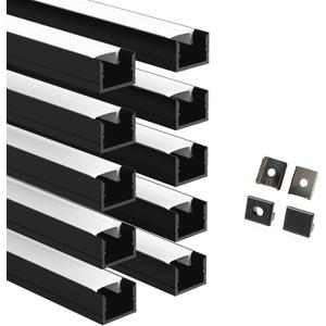 Besseto 10 Pack 1M/3.3Ft LED Aluminum Channel for Wall Panel,Wood Slat Wall Panel LED Strip Light Aluminum Channel Profile for Living Room Bedroom Bathroom Stairs (Black-10Pack 3.3Ft)