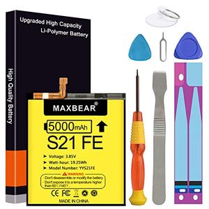 Galaxy S21 FE Battery, (Upgraded) MAXBEAR 5000mAh 3.85V Li-Polymer Replacement Battery EB-BG990ABY for Samsung Galaxy S21 FE 5G SM-G990U with Repair Tool Kit