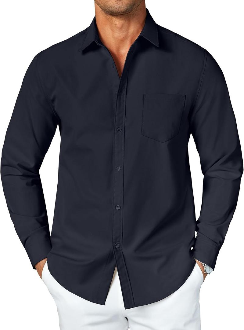 COOFANDY Men's Button Down Long Sleeve Shirt Casual Untucked Dress Shirt Regular Fit Wedding Shirts