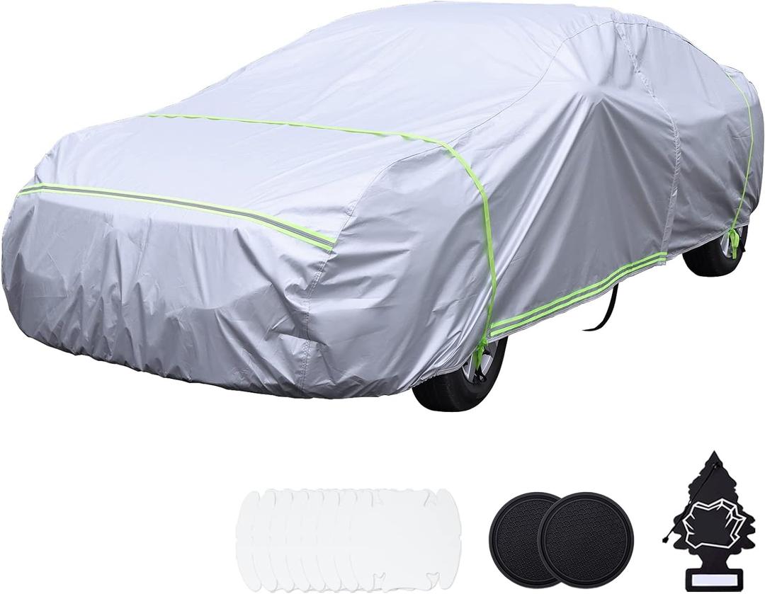 BYDOLL Car Cover Waterproof All Weather 6 Layers Snowproof Windproof Hail Protector Full Exterior Covers UV Protection 210D Oxford Universal Fit Sedan Outdoor Automobiles Zipper Cotton Inside (Sedan Length 185-193 inch)