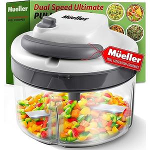 Mueller Strongest-and-Heaviest Duty 2 Speed Pull Chopper Vegetable Cutter for Nuts, Garlic and More, Manual Food Processor - Vegetable Slicer and Dicer, 40.5oz No BPA Bowl, Grey