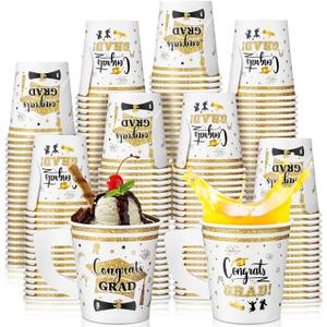Maxcheck 75 Pcs Graduation Decorations 7 oz Ice Cream Paper Cups with Handles Bulk Congrats Grad Disposable Class of 2026 Cold Chocolate Beverage Tea Coffee Cups for Holiday Party Supplies(White)