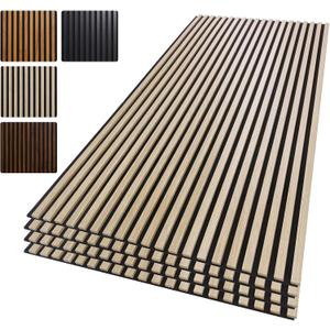 Yuzzy Wood Slat Wall Panel 4 Pack, 48" x 24" Acoustic Wall Panels for Interior Wall Decor and Noise Cancelling, Soundproof Wall Panels for Living Room, Bedroom, Office, Oak