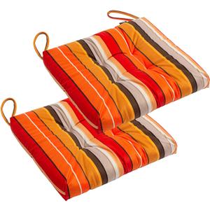 2-Pack Outdoor/Indoor Wicker Patio Seat Cushion Pad with Ties - Dining Chair Cushion, 17" x 17" (Orange and Red Stripes)