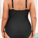 Daci Womens Front Cross Plus Size One Piece Swimsuits Tummy Control Keyhole Bathing Suits Swimwear (Black, XXL)