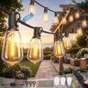 Outdoor String Lights 80FT, 50+4 Shatterproof Bulbs ST38, 1.5FT Spacing, IP65 Waterproof | Dimmable with Remote, Heavy-Duty, Include Screw & Zip Ties for Patio Backyard Holiday Outside