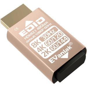 EVanlak HDMI EDID Emulator Adapter Dummy Plug, Virtual Display Headless Ghost HDMI Passthrough 1080P@60Hz to 8K@30Hz, Bi-Directional, Gold-1P