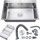 23.6 x 17.7 Inch Kitchen Sink Drop in, Stainless Steel Nano-Coating Kitchen Sinks, 8" Deep Single Bowl Sink with Basket & Drain Kit, 23.6x17.71x8.26 Inch