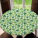 Elastic Edged Waterproof Table Cover Tablecloths Kitchen Decor, Fits for Round Tables - Clover, St Patricks Day Pattern Fit for Diameter 58.2"-62.1" Table